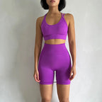 Purple fitness bra and shorts set for stylish and comfortable workouts at The Lady's Haven Boutique
