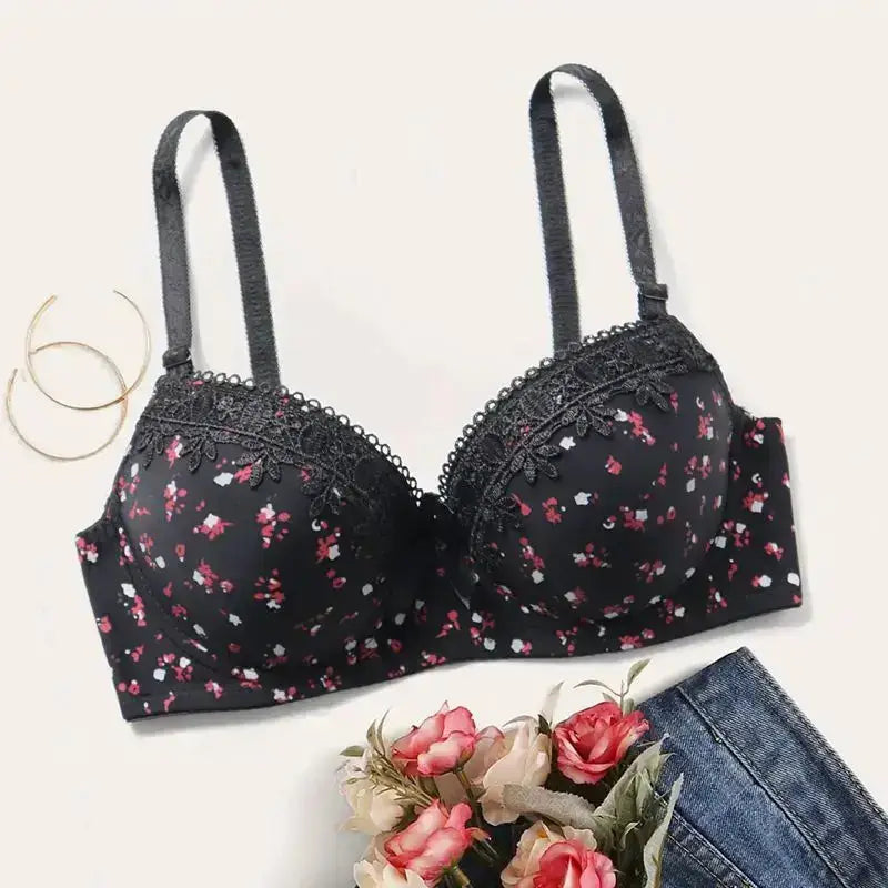 Floral Bras for Women Push Up Padded Lace Bra Underwire Embroidered Lingerie 75B-90B - The Lady's Haven Boutique