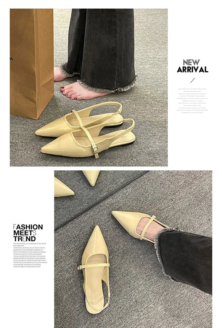 French chic diamond buckle flats in beige with pointed toes and slingback straps from The Lady's Haven Boutique