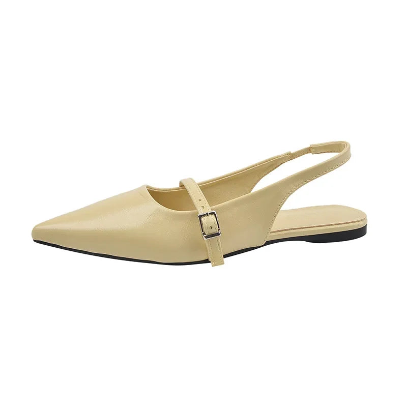 Beige French chic diamond buckle flats with pointed toe and slingback strap from The Lady's Haven Boutique