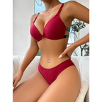 Red front button bralette and panties set with adjustable straps and ribbed fabric from The Lady's Haven Boutique