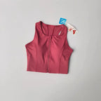 Front zipper fitness bra in pink, designed for comfort and support during workouts