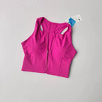 Bright pink front zipper fitness bra with a stylish design and supportive fit for active wear