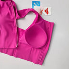 Bright pink front zipper fitness bra with molded cups for active comfort and support
