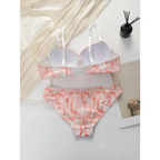 Gathering bra and panty set with steel ring in pink and white floral design from The Lady's Haven Boutique
