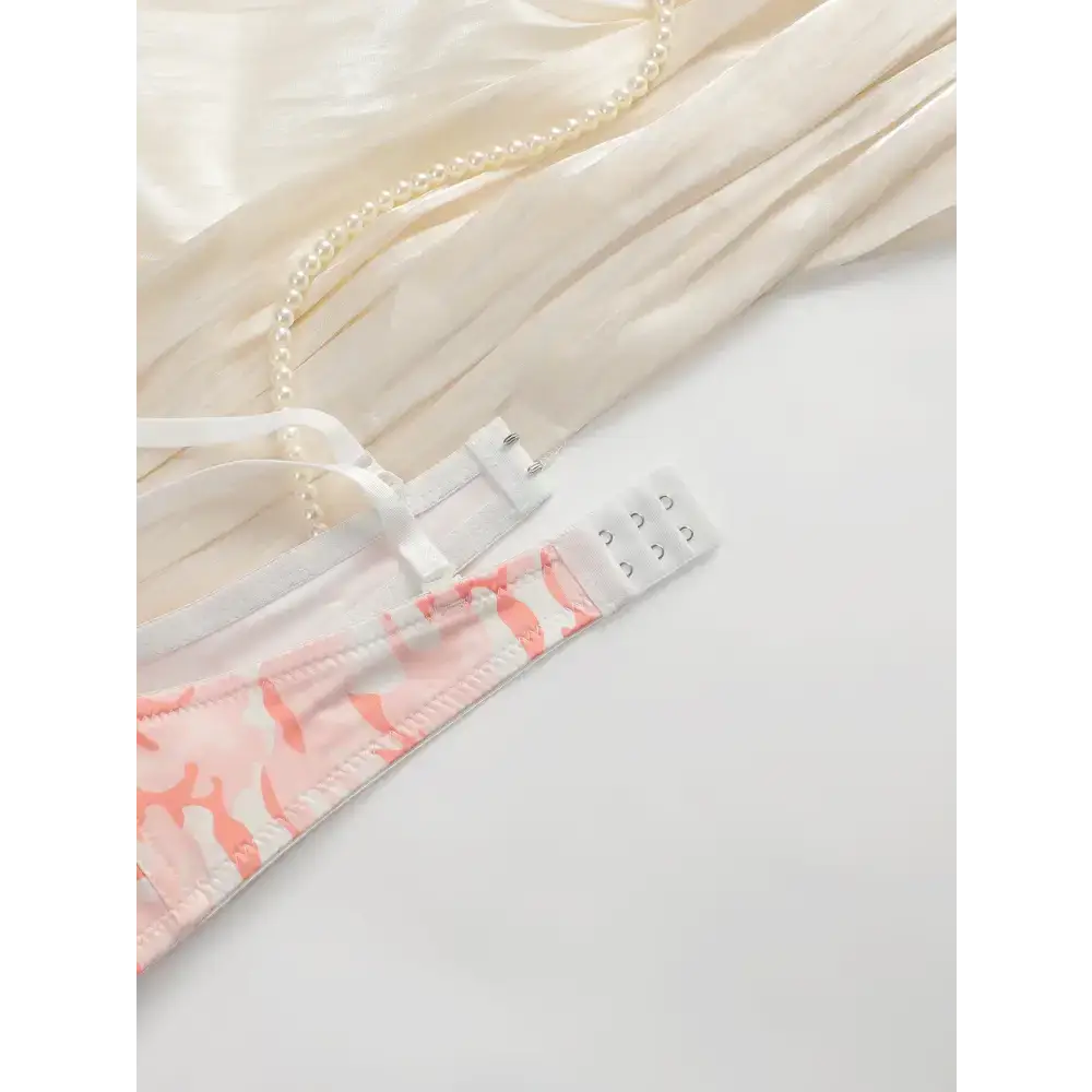 Gathering bra and panty set with steel ring in soft pink and white pattern from The Lady's Haven Boutique