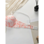 The Lady's Haven Boutique gathering bra and panty set with steel ring in pink and white pattern