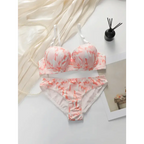 The Lady's Haven Boutique gathering bra and panty set with steel ring in pink and white floral print