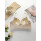 Beige gathering push up bra for ladies with adjustable straps displayed on white background