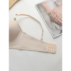 Beige gathering push up bra for ladies with adjustable straps and hook closure from The Lady's Haven Boutique