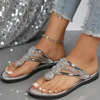 The Lady's Haven Boutique glitter floral summer sandals flat heel silver sparkle design