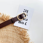 Brown leather gold buckle waist belt from The Lady's Haven Boutique for stylish outfits