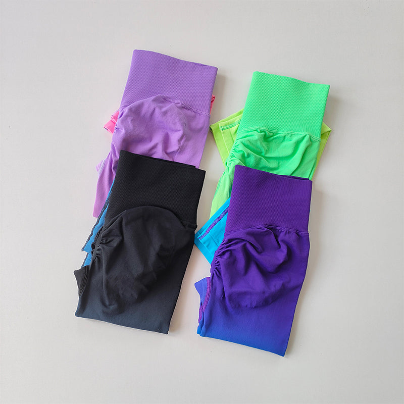 Colorful gradient running leggings in various shades from The Lady's Haven Boutique for activewear enthusiasts