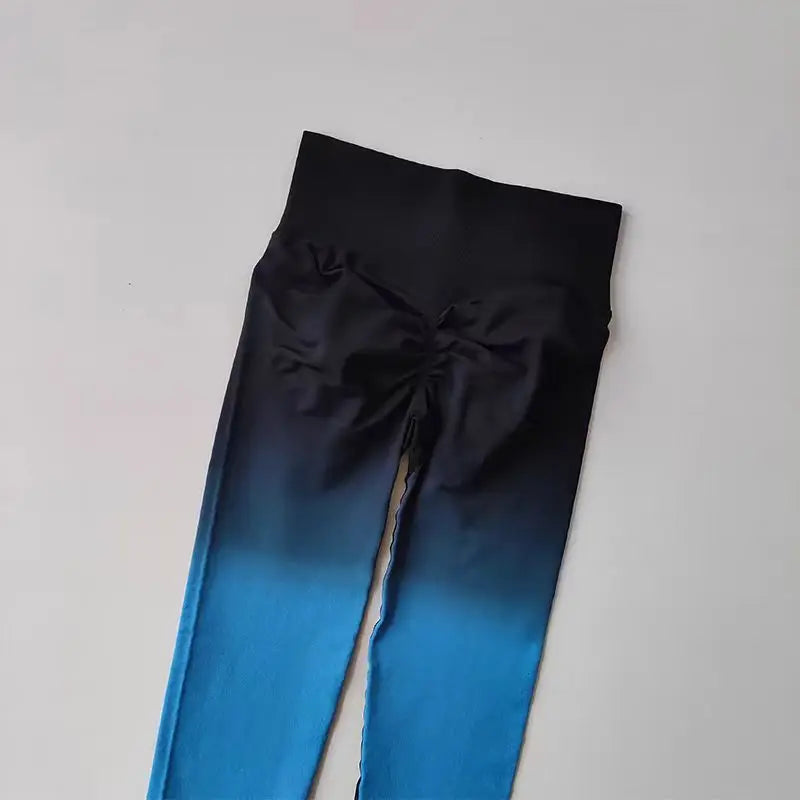 Gradient running leggings in blue and black for a stylish workout at The Lady's Haven Boutique