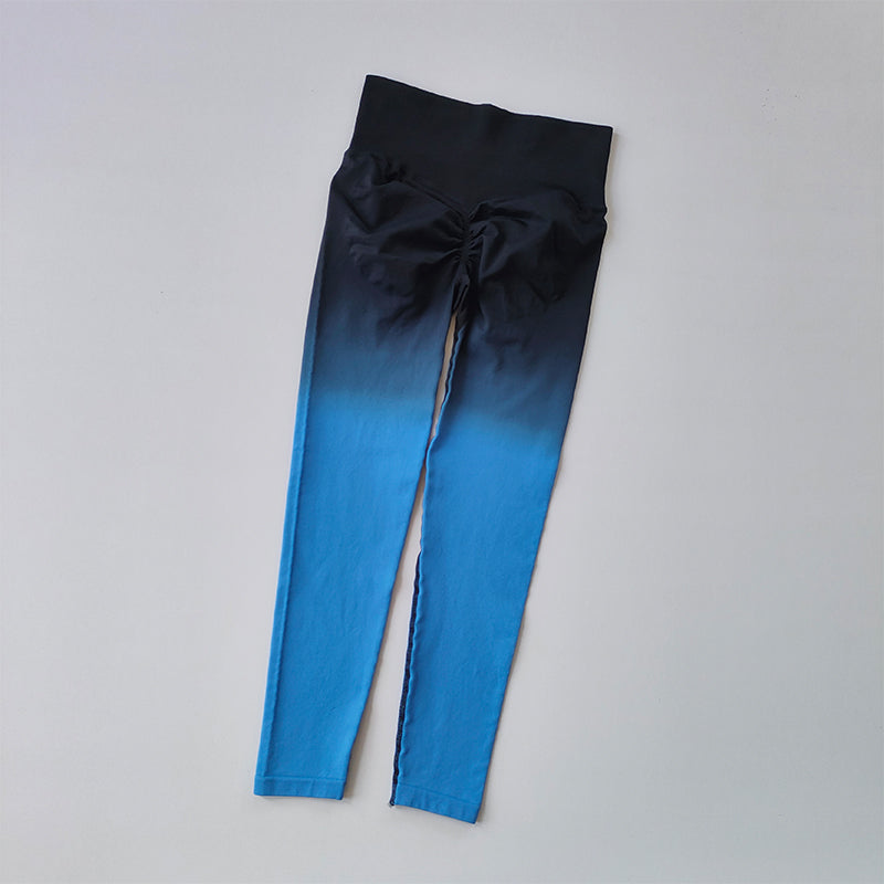The Lady's Haven Boutique gradient running leggings in blue and black with a flattering waist design