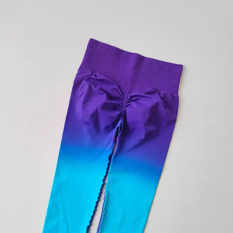 The Lady's Haven Boutique gradient running leggings featuring a stylish purple to blue color transition