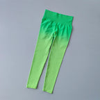 Bright green gradient running leggings for women from The Lady's Haven Boutique with a high waistband