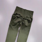 Gradient running leggings in olive green with stylish ruched back design for comfortable workouts