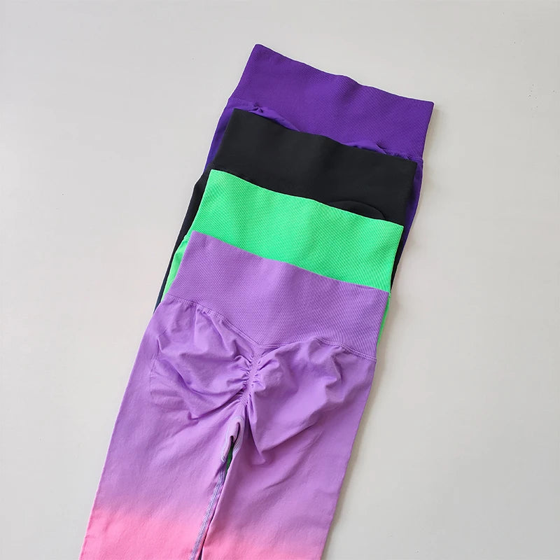 Colorful gradient running leggings in purple and green from The Lady's Haven Boutique
