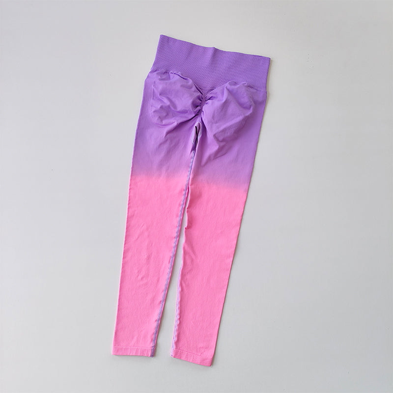 Gradient running leggings in purple and pink designed for comfort and style during workouts