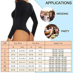 Black big u neck shapewear bodysuit from The Lady's Haven Boutique shown from back with long sleeves and thong style