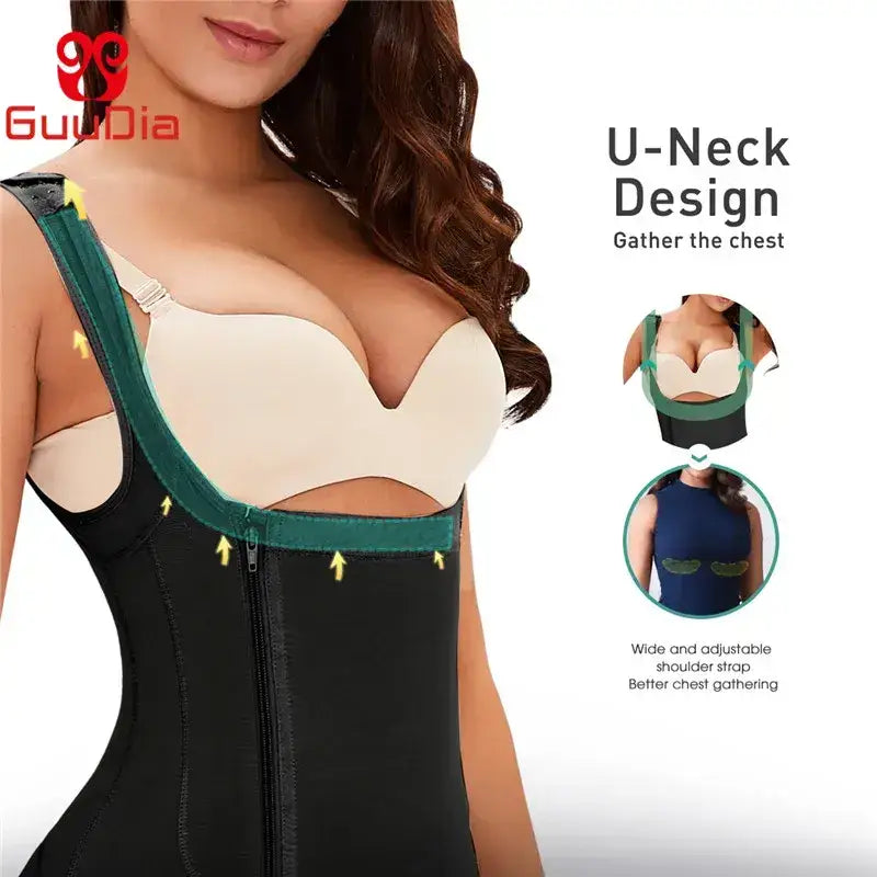 Colombian full body shaper for women with U-neck design and adjustable shoulder straps for better chest gathering