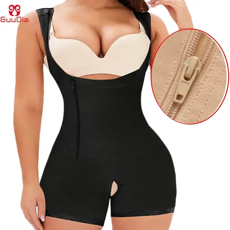 Black Colombian full body shaper for women with zipper and adjustable straps by The Lady's Haven Boutique