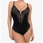 Comfortable lace jumpsuit for ladies in black with floral lace details and adjustable straps