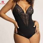 Comfortable lace jumpsuit for ladies in black with intricate floral lace detailing and adjustable straps