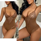 Comfortable lace jumpsuit for ladies in brown with delicate lace detailing from The Lady's Haven Boutique