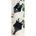 Black spaghetti strap sexy lace bodysuit with intricate lace detailing and scalloped edges from The Lady's Haven Boutique