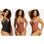 The Lady's Haven Boutique spaghetti strap sexy lace bodysuit in black and rust colors showcased by model