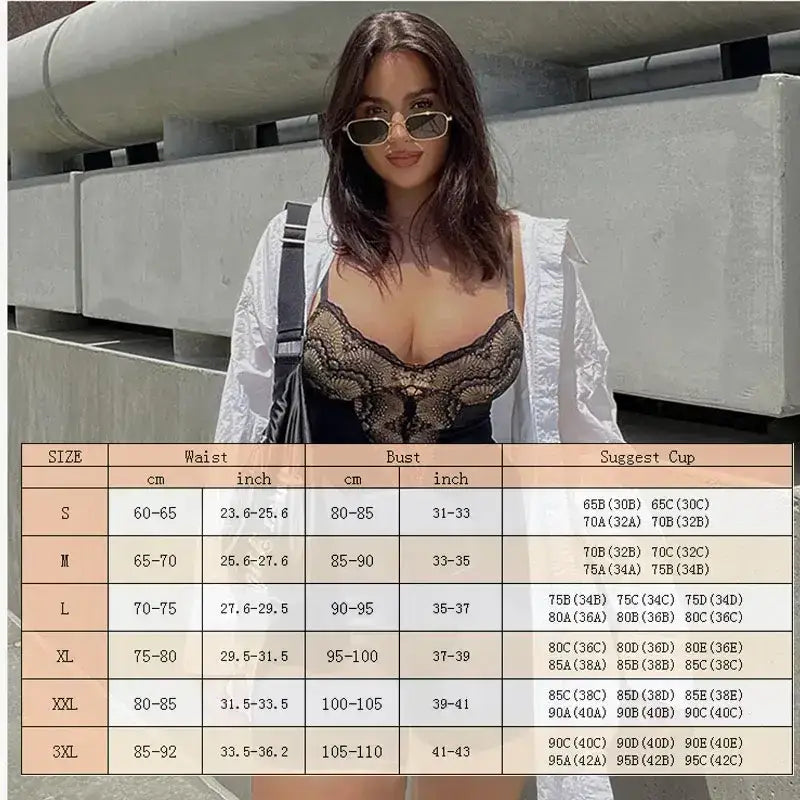 Lady’s Spaghetti Strap Sexy Lace Bodysuit