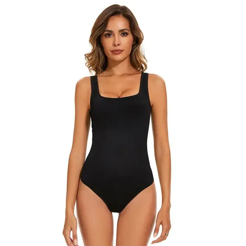 Black daily spandex body shapewear essentials bodysuit with square neckline for women