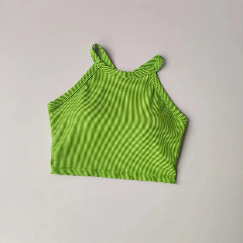 Bright green gym top fitness camisole with a stylish ribbed texture for active wear