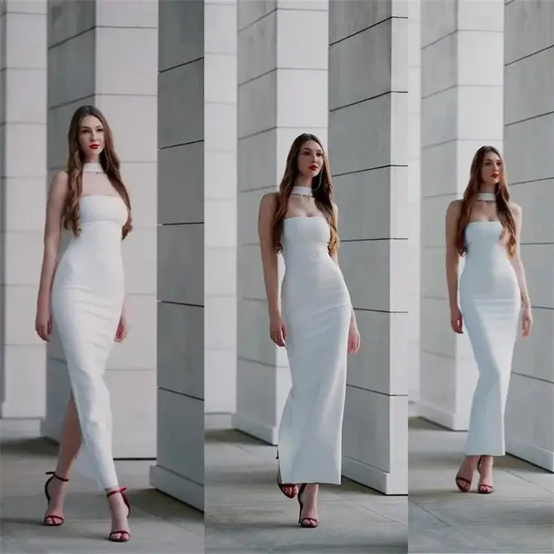 Mozision Halter Off-shoulder Sexy Maxi Dress Women Fashion Strapless Sleeveless Backless Bodycon Club Party Long