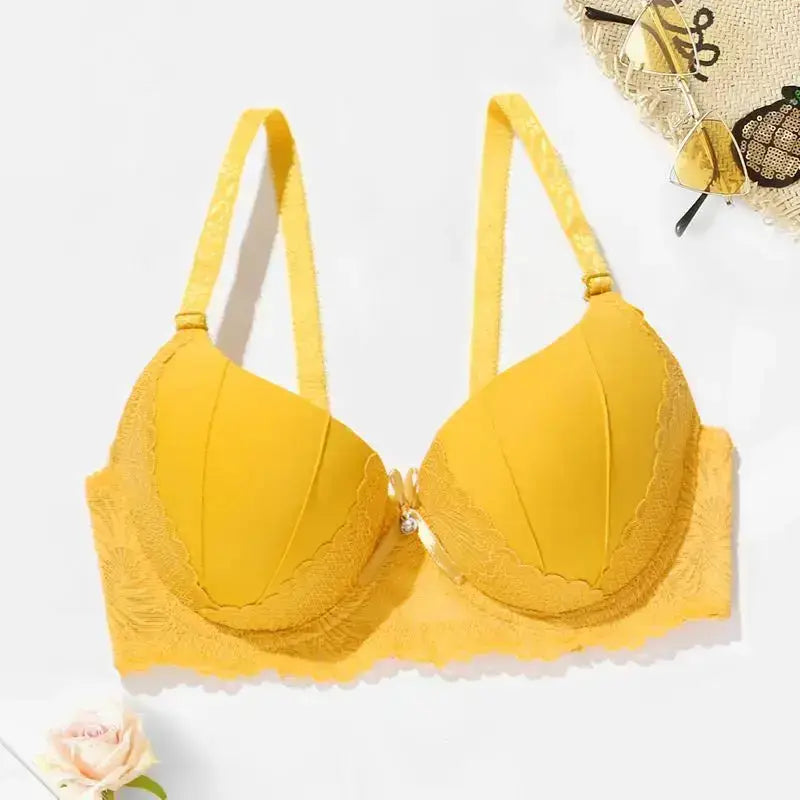 Hand Shap Foam Pad Bra Push Up Solid Color Floral Lace Bras for Women Underwire Brassiere 75B 80B 85B