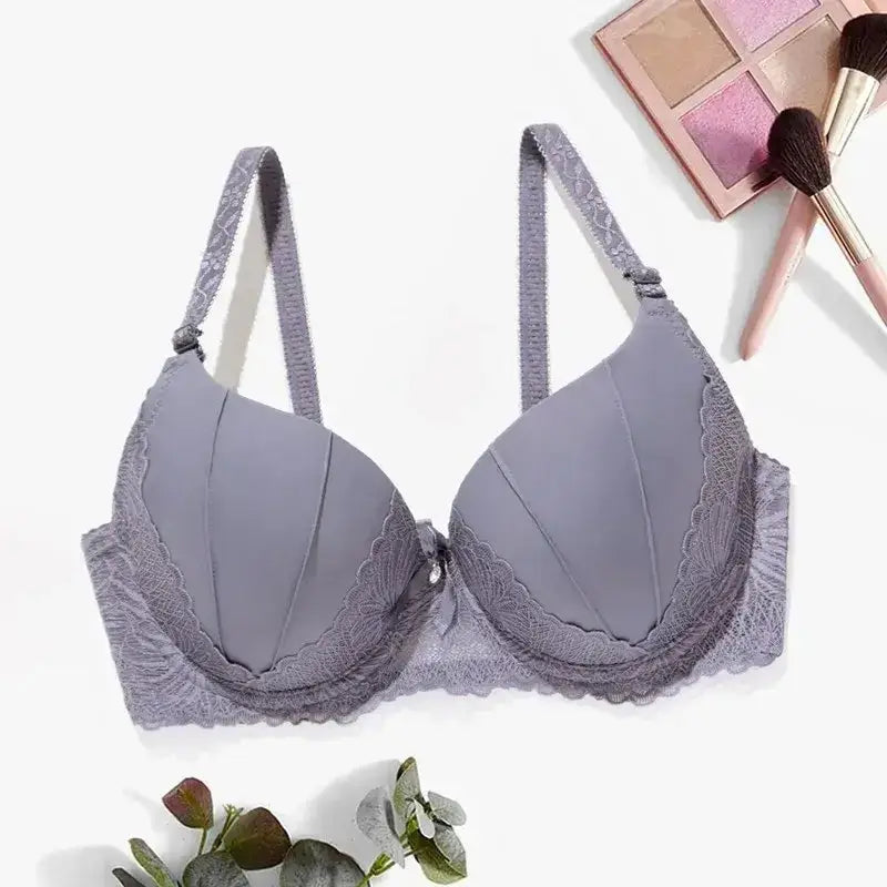 Hand Shap Foam Pad Bra Push Up Solid Color Floral Lace Bras for Women Underwire Brassiere 75B 80B 85B - Purple / 80B
