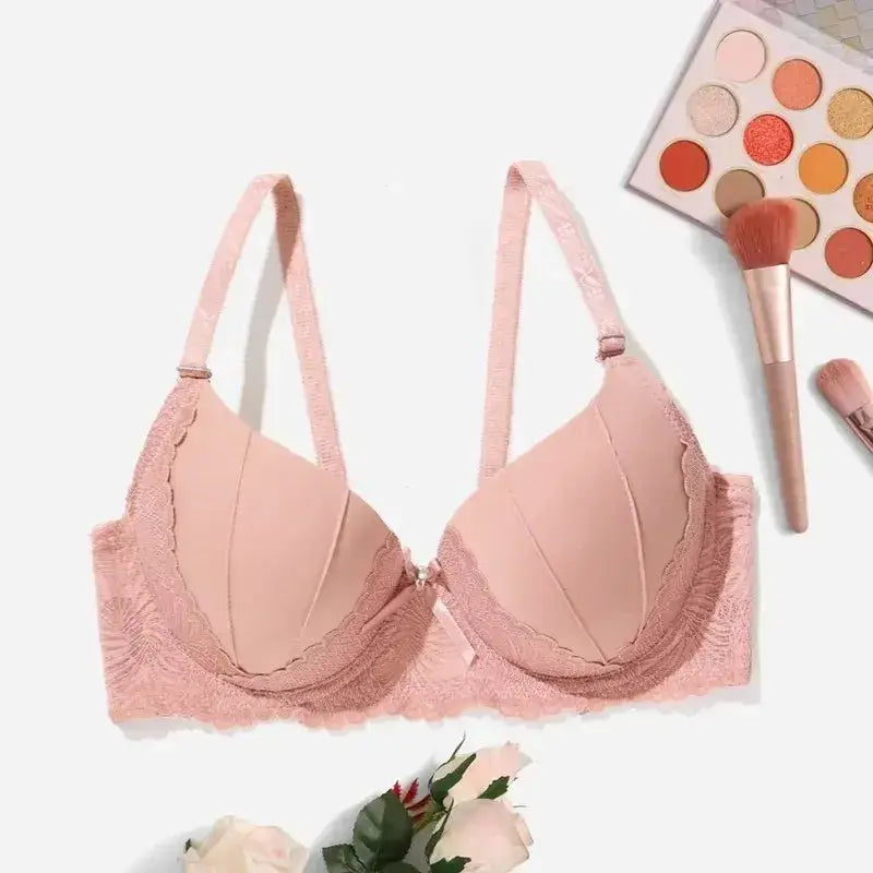 Hand Shap Foam Pad Push Up Bra Solid Color Floral Lace Underwire Brassiere for Women 75B 80B 85B - The Lady's Haven Boutique
