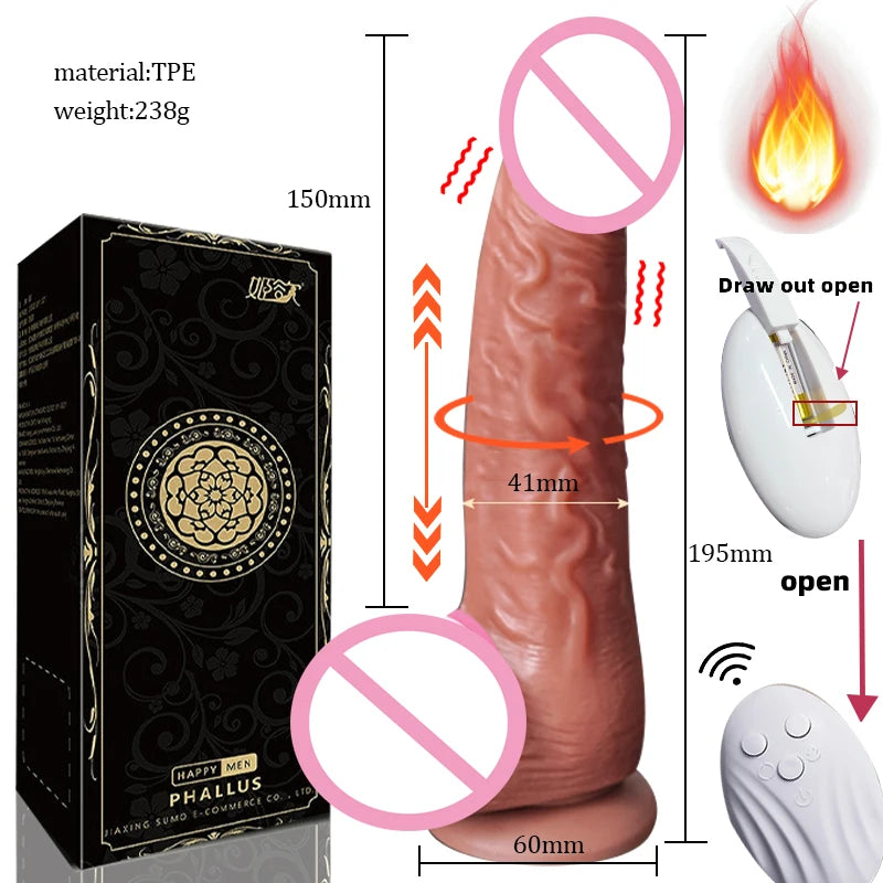 large telescopic vibrator for women realistic TPE shaft with suction base and wireless remote control