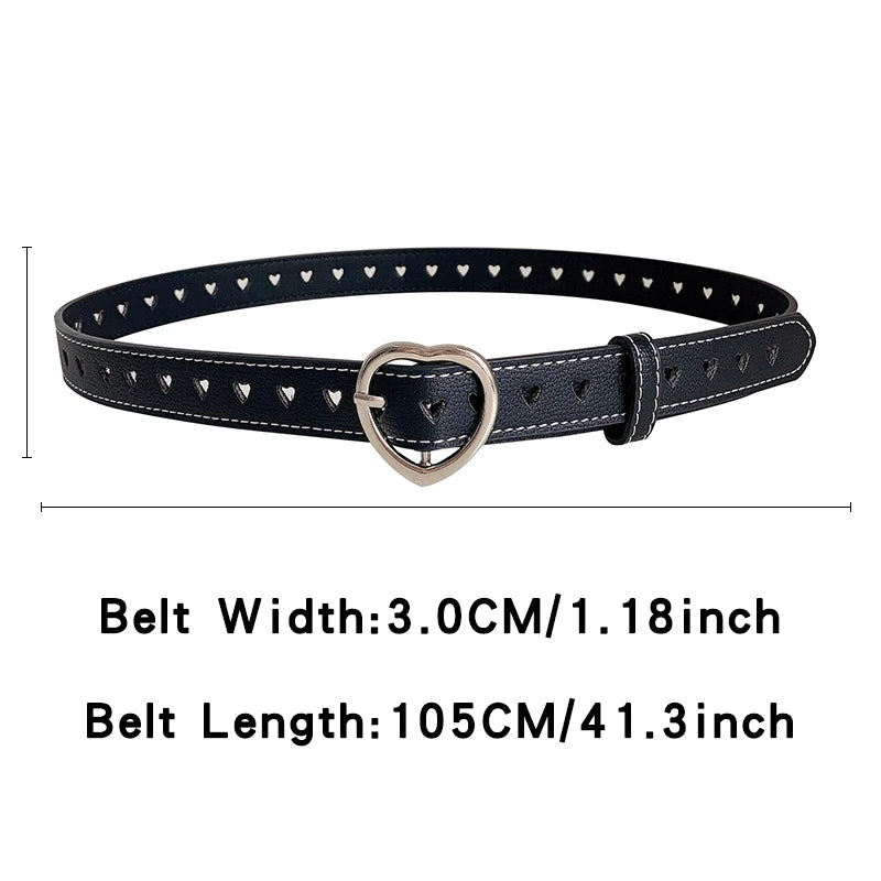 Stylish heart buckle waist belt in black with adjustable fit for adding flair to outfits