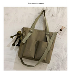 High capacity waterproof nylon handbags in olive green with adjustable straps and multiple pockets