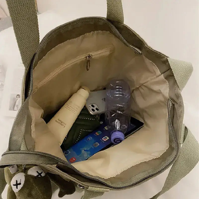 Interior view of high capacity waterproof nylon handbags showing spacious storage for essentials