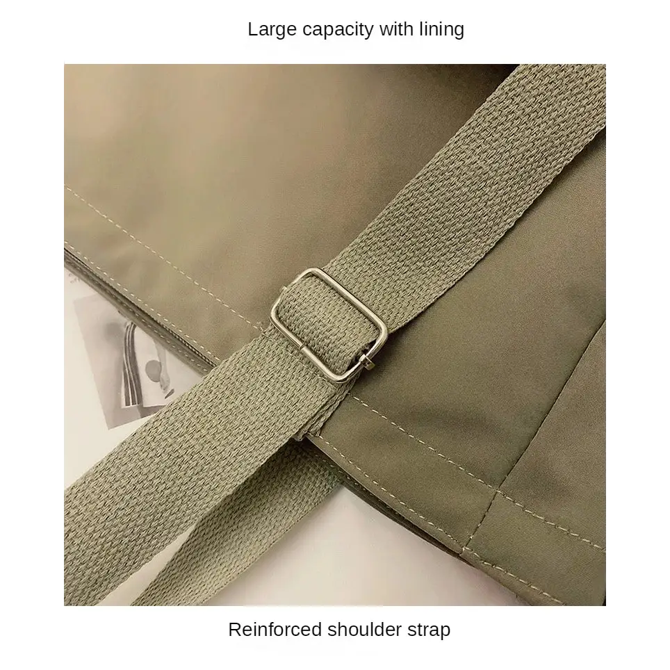High capacity waterproof nylon handbags with reinforced shoulder strap and spacious lining