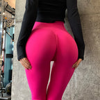 High elastic running leggings women in vibrant pink, perfect for workouts and yoga sessions