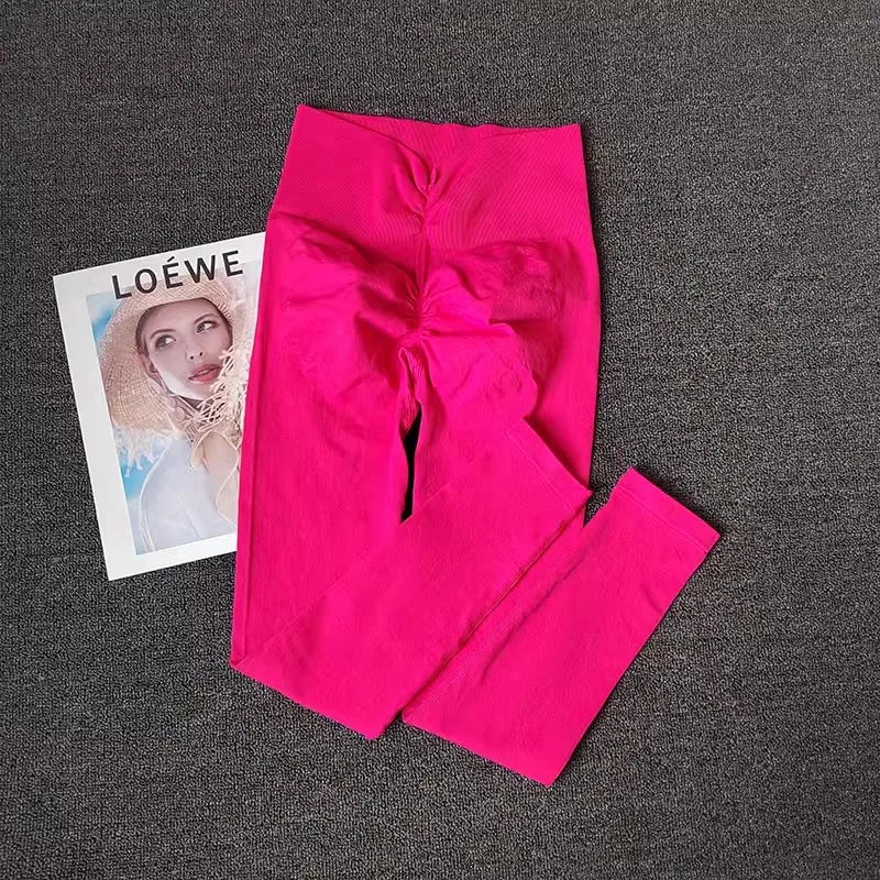 Bright pink high elastic running leggings women with a flattering design, perfect for active lifestyles