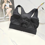 Black high impact sports bra for women with adjustable straps and supportive design
