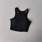 Black high impact sports bra for women with comfortable ribbed texture and supportive design