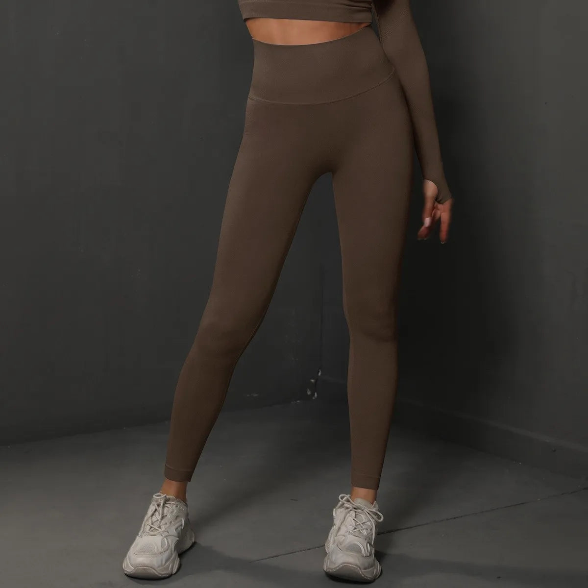 High waist seamless yoga leggings in brown for comfort and flexibility during workouts