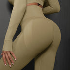 The Lady's Haven Boutique high waist seamless yoga leggings in beige for comfortable and stylish workouts